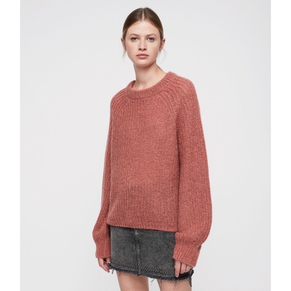 ALLSAINTS Renne Short Jumper Pink Textured Knit Sweater Medium Mohair Blend - Picture 1 of 8